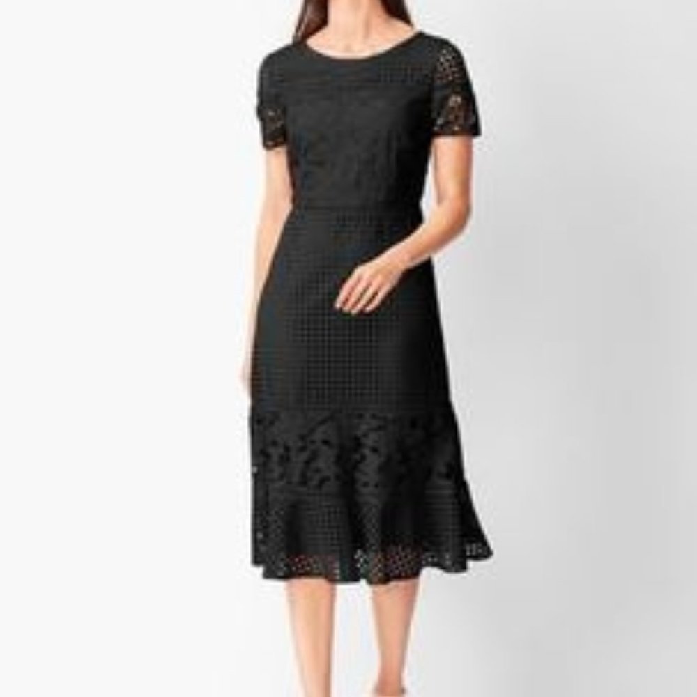 NWT - rsvp by Talbots Short Sleeve Black Mixed Lace Fit & Flare Dress, Sz. 12P